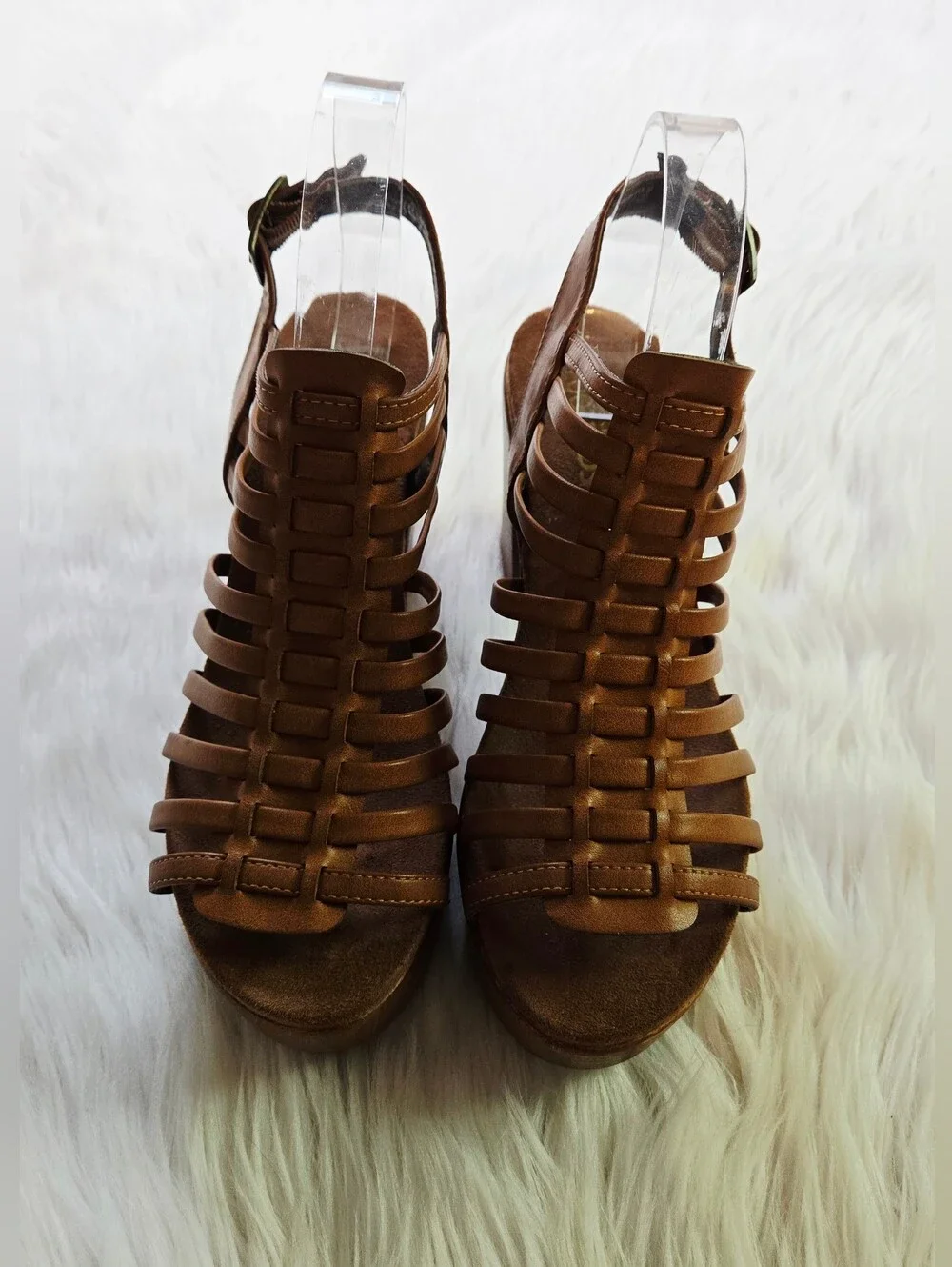 White Mountain Brown Strappy Platform Block Heel Sandals